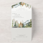 Bergpine wood Cabin Wedding Invite All In One Uitnodiging (Buitenkant)