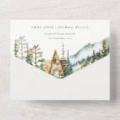 Bergpine wood Cabin Wedding Invite All In One Uitnodiging (Achterkant)