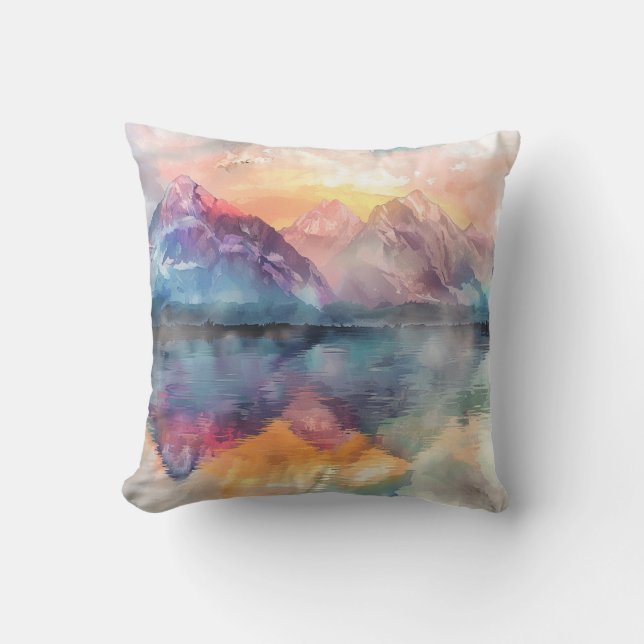 Bergreflectie - Waterverf Sierkussen (Voorkant)