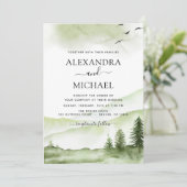 Bergrijke Waterverf Greenery Wedding Kaart (Staand voorkant)