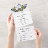 Bergrijke Waterverf Greenery Wedding RSVP All In One Uitnodiging (Afscheurbaar)