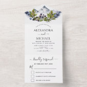 Bergrijke Waterverf Greenery Wedding RSVP All In One Uitnodiging (Binnen)