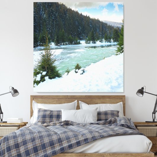bergrivier in de wintertijd canvas afdruk (Insitu (Slaapkamer))