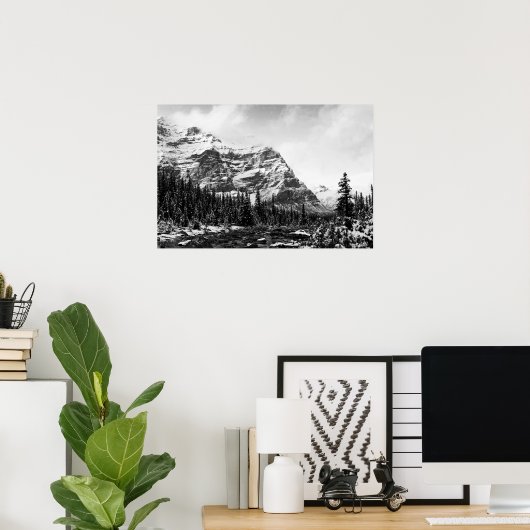 Bergscène (zwart-wit) (niet-grenzend) poster (Thuiskantoor)