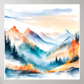 Bergschilderij in Misty Morning Embrace Natuur Poster (Voorkant)