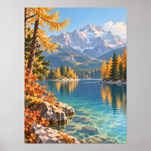 Bergsee im Herbst mit Lärchen – Poster (Voorkant)