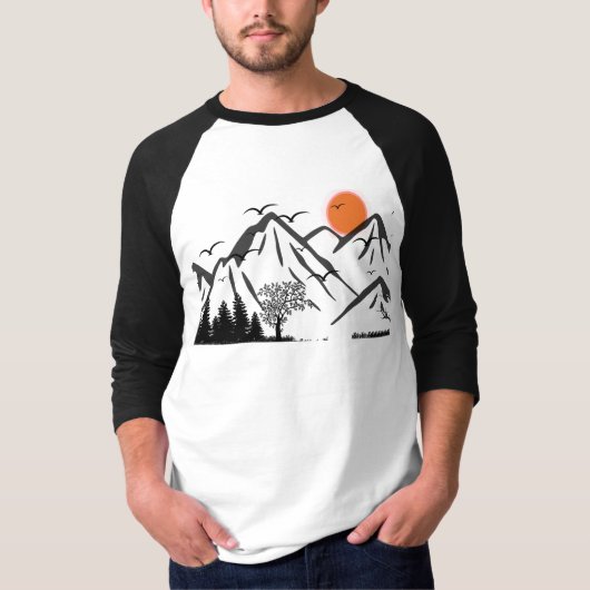 Bergsilhouet met vliegende vogels t-shirt (Voorkant)