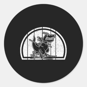 Bergskidinosaurusskiër Dino Ski Skilopen Dino Ronde Sticker