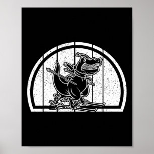 Bergskidinosaurusskiër Dino-ski Skisport Dino Poster