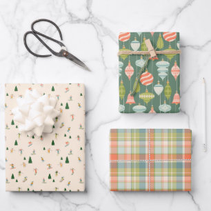 Bergskiërs, Kerstballen, Kerst Plaid Inpakpapier Vel