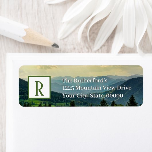 Bergstreek Uitzicht | Monogram retouradres Etiket (Insitu)