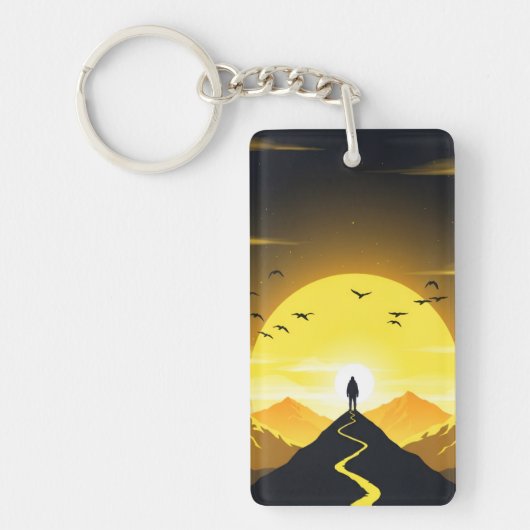 Bergtop Silhouet met een kronkelend pad Sleutelhanger (Voorkant)