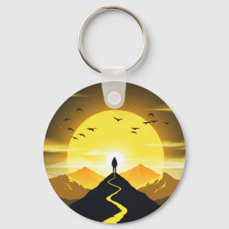 Bergtop Silhouet met een slingerend voetstuk Sleutelhanger