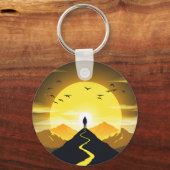 Bergtop Silhouet met een slingerend voetstuk Sleutelhanger (Voorkant)