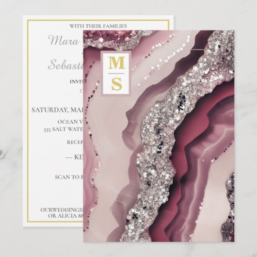 *~ Bergundy Maroon QR AR66 Agate RSVP Bruiloft Kaart (Voorkant / Achterkant)