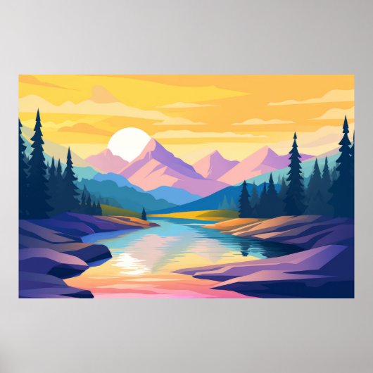 Bergvallei Landschap Natuur Poster (Voorkant)