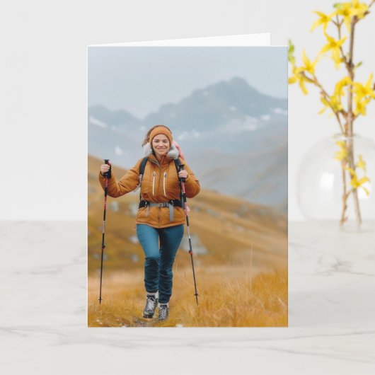 Bergwandelen in de herfst fotokaart kaart (Gele Bloem)