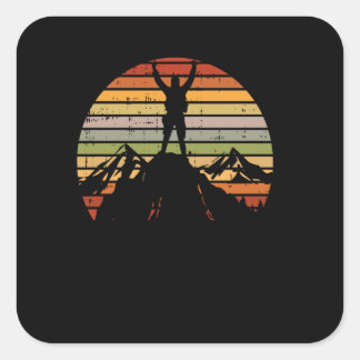 Bergwandelen Reizen Retro Wandelaar Bergbeklimmer Vierkante Sticker