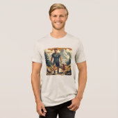 Bergwandelillustratie met Wandelaar en Hond  Tri-Blend Shirt (Voorkant volledig)