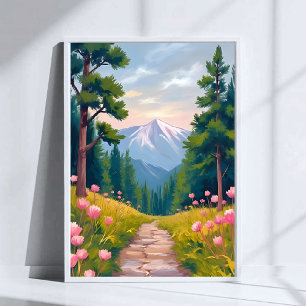 Bergwandeling   Bloemrijke natuur landschap waterv Poster