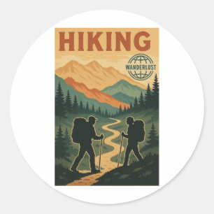 bergwandeling - Retro wandelpad Ronde Sticker