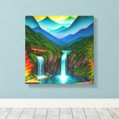 Bergwatervallen in glinsterende vijver canvas afdruk (Insitu (Houten vloer))