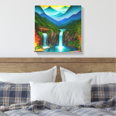 Bergwatervallen in glinsterende vijver canvas afdruk (Insitu (Slaapkamer))