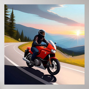 Bergweg Motorcyclescene voor motorrijders Poster