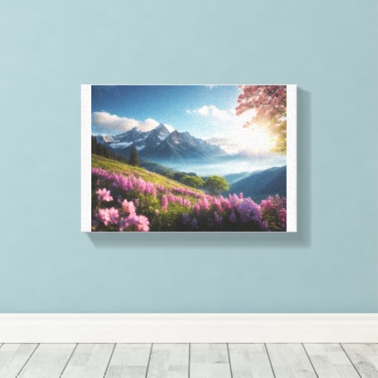 Bergweide bij zonsopgang canvas afdruk (Insitu (Houten vloer))