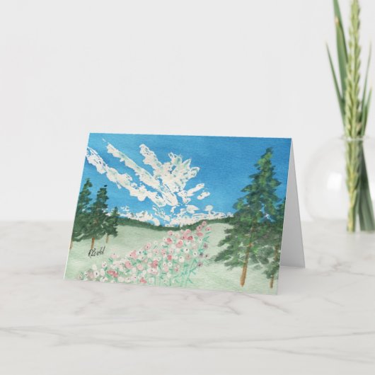 Bergweide op een zonnige dag bedankkaart (Voorkant)