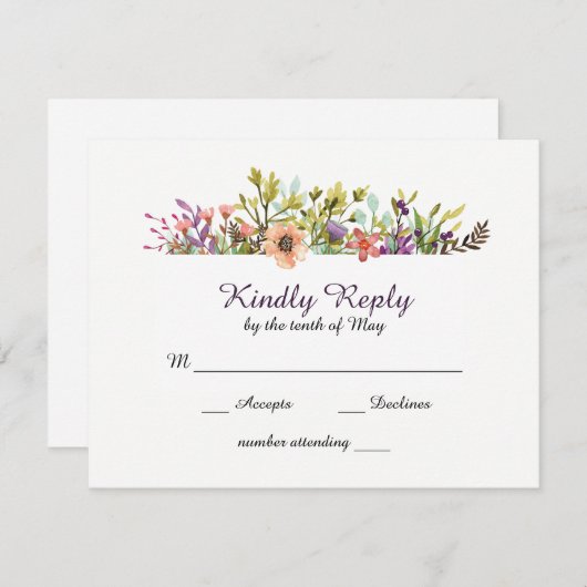 Bergweide Wildbloemen Waterverf Bruiloft RSVP Kaartje (Voorkant / Achterkant)