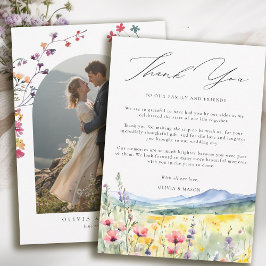 Bergweide Wilde Bloemen Moderne Boho Bruiloft Bedankkaart