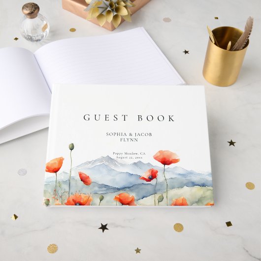 Bergweide Zomer Papavers Romantisch Gastenboek (Voorkant open)