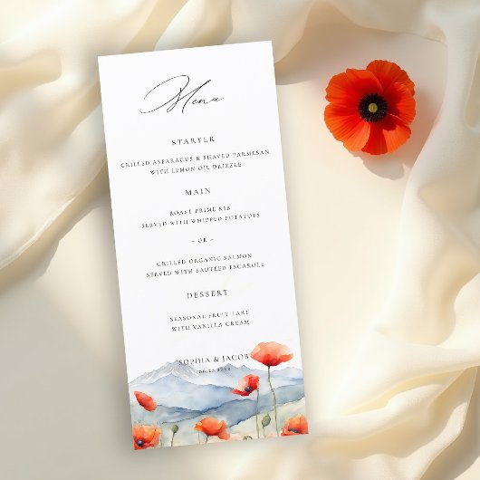 Bergweide Zomer Papavers Romantisch Huwelijk Menu