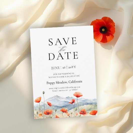 Bergweide Zomer Papavers Romantisch Huwelijk Save The Date