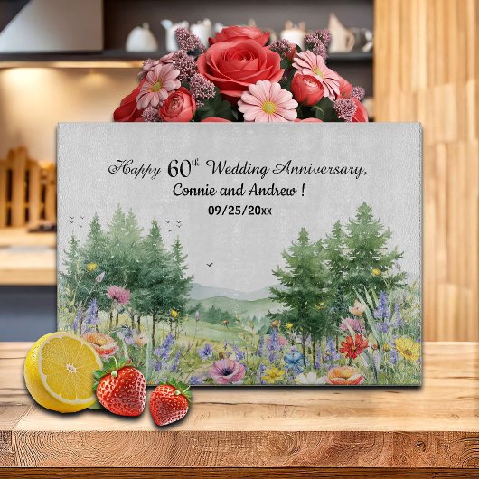 Bergwildbloemen 60e trouwdag snijplank