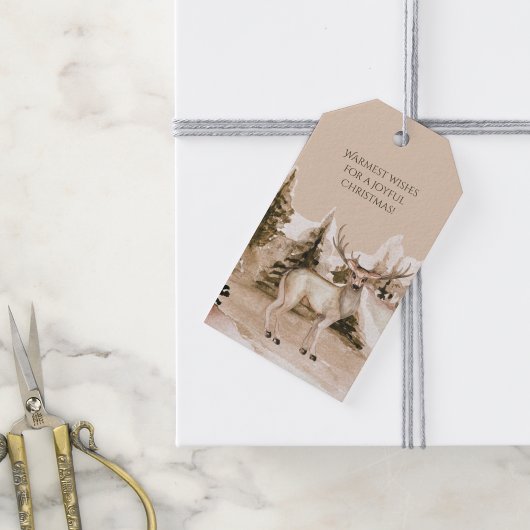 Bergwinterlandschap met herten cadeaulabel
