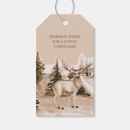 Bergwinterlandschap met herten cadeaulabel (Voorkant)