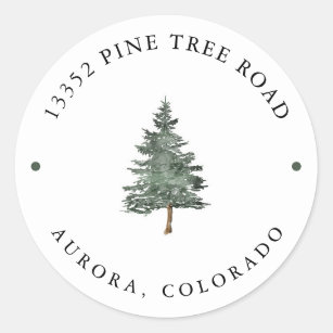 Bergwoud Pine Tree Weddenschap Return Address Ronde Sticker