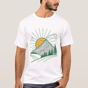 Bergzonneopgang Lijnkunst Natuur Outdoor T-shirt