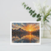 Bergzonsondergang boven meer,  briefkaart (Staand voorkant)