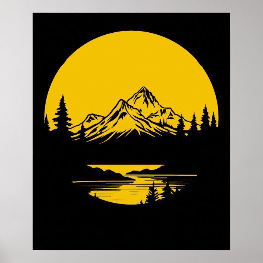 Bergzonsondergang Buiten Natuur Silhouet Poster (Voorkant)
