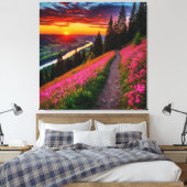 Bergzonsondergang met wilde bloemen canvas afdruk (Insitu (Slaapkamer))