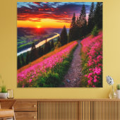 Bergzonsondergang met wilde bloemen canvas afdruk (Insitu (Woonkamer))