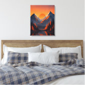 Bergzonsondergang Reflectie Vurig Oranje Lucht Canvas Afdruk (Insitu (Slaapkamer))