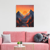 Bergzonsondergang Reflectie Vurig Oranje Lucht Canvas Afdruk (Insitu (Woonkamer))