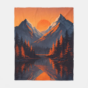 Bergzonsondergang Reflectie Vurig Oranje Lucht Fleece Deken
