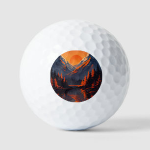 Bergzonsondergang Reflectie Vurig Oranje Lucht Golfballen