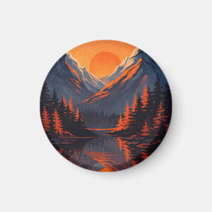 Bergzonsondergang Reflectie Vurig Oranje Lucht Magneet