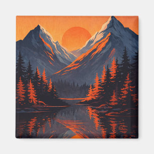 Bergzonsondergang Reflectie Vurig Oranje Lucht Magneet